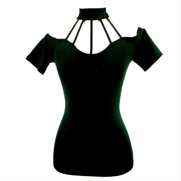 Sexy Caged Turtleneck Cold Shoulder Top - Picture 2 of 3